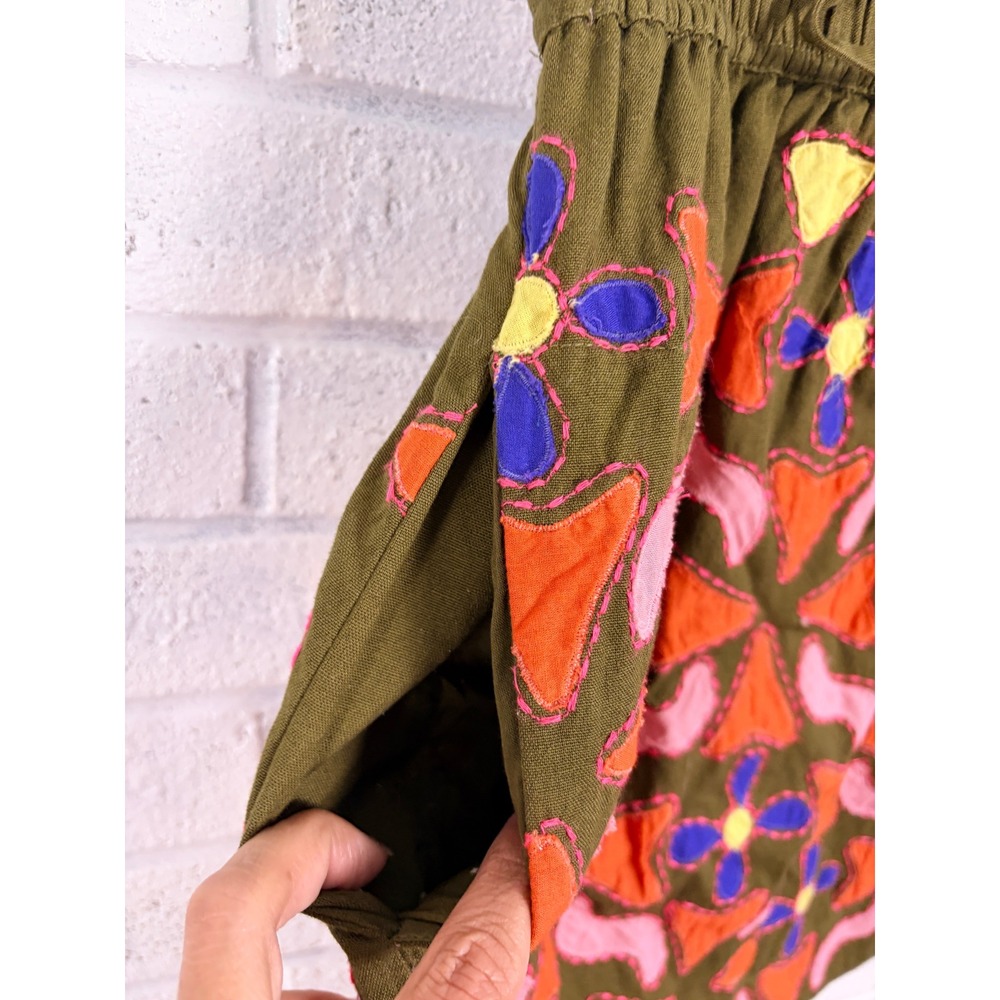 Maeve Abstract Embroidered Mini Skirt Womens S Green Anthropologie Linen Boho - Picture 8 of 12